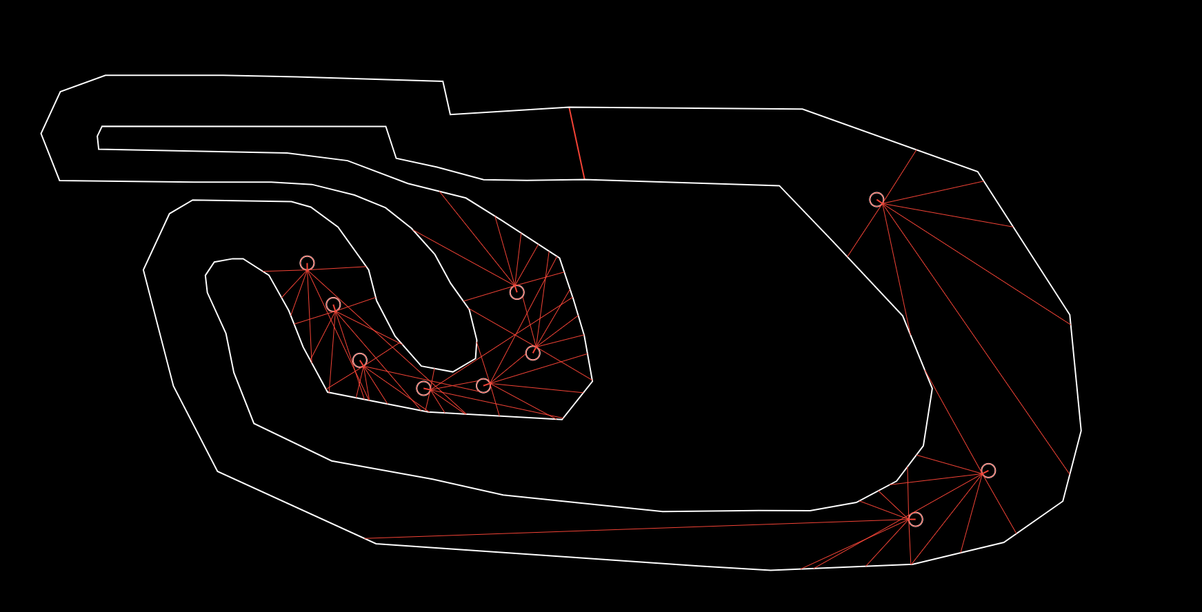 2DRacer Bild einer racing Strecke mit verschiednen roten Messlinien aus dem Projekt "2DRacer"