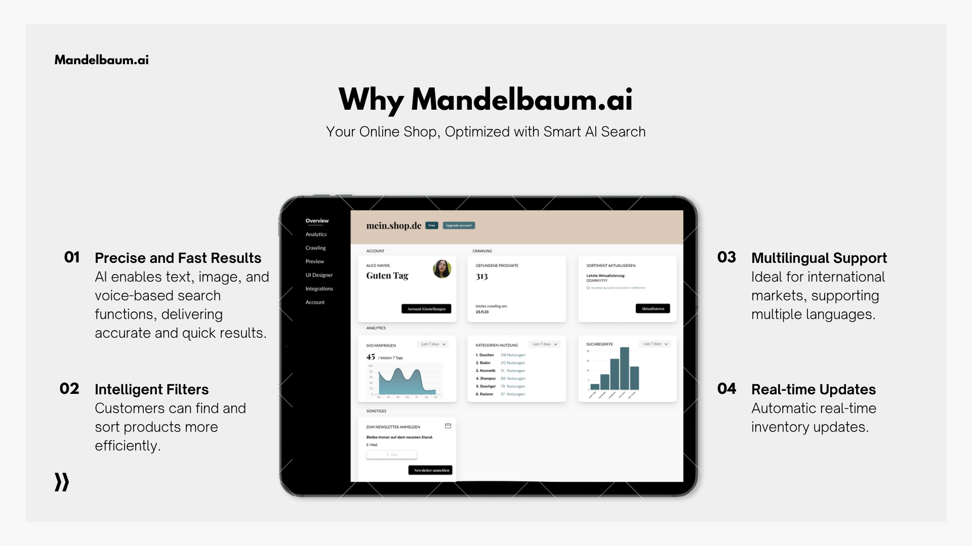 Dashboard of Mandelbaum.ai