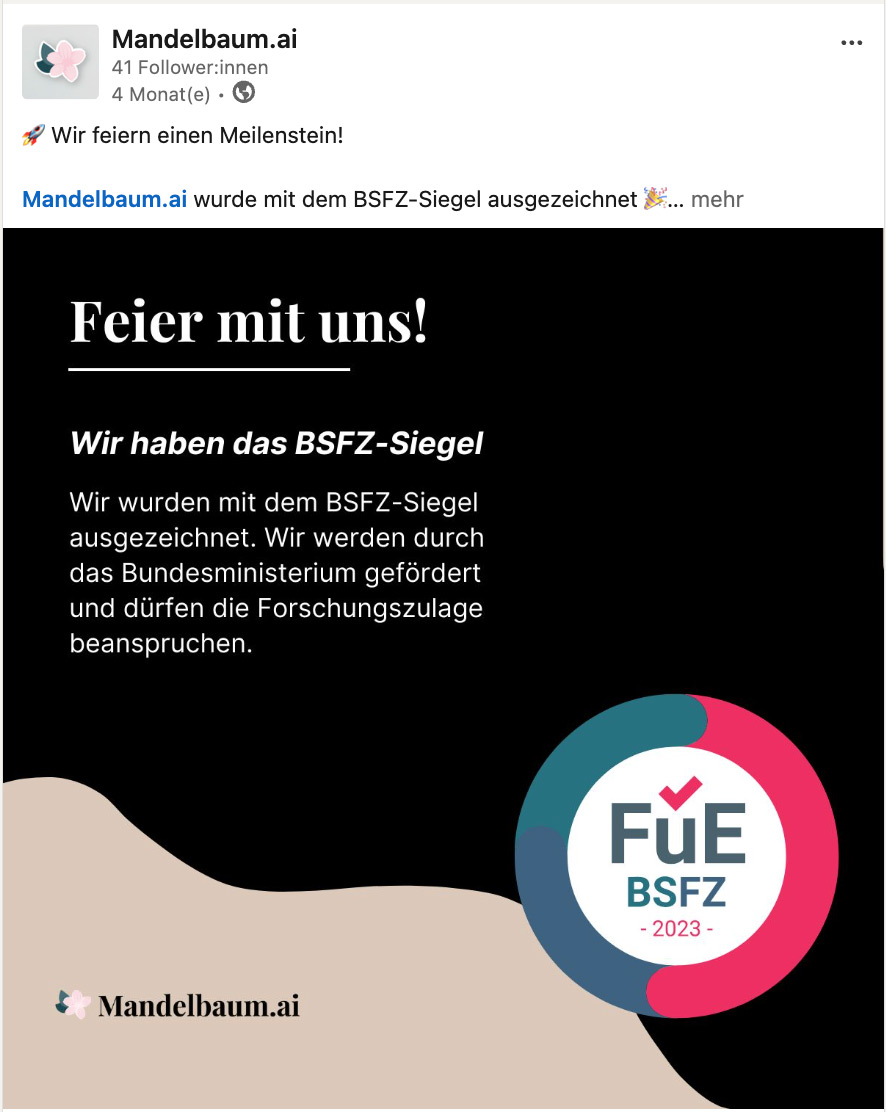 BSFZ Auszeichnung für Mandelbaum.ai