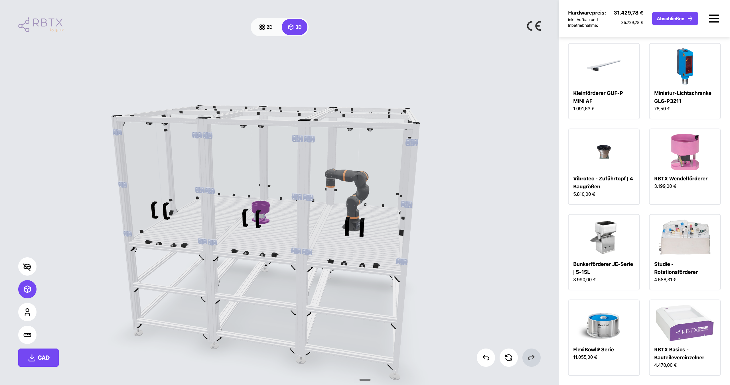 RBTX Machine Planner Web-Konfigurator for Robot-automation