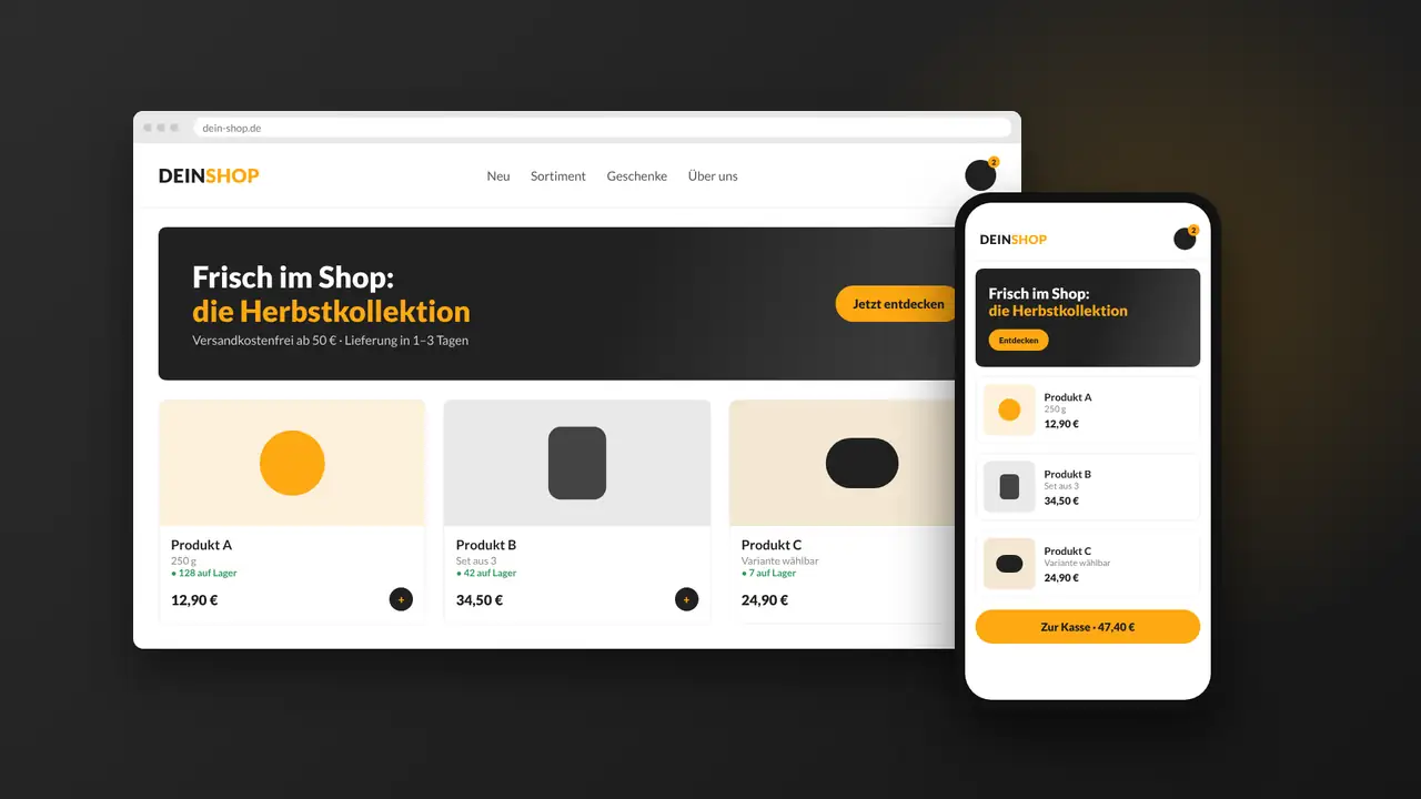 Onlineshop auf Desktop und Smartphone