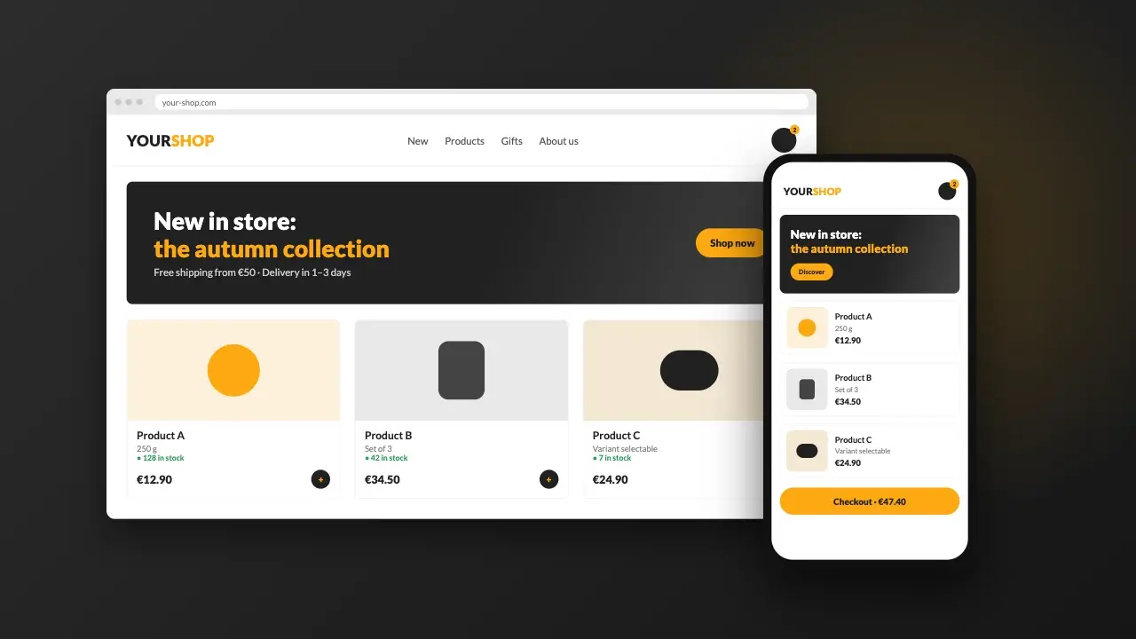 Online shop on desktop and smartphone